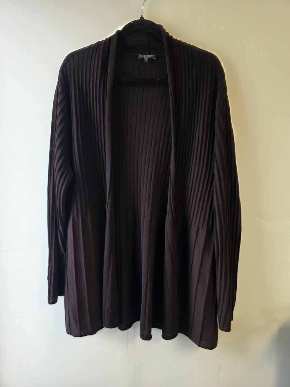 Eileen Fisher Dark Brown Ribbed Open-Front Cardigan